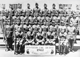 The first detachment of Navajo Communications Specialists pose for this group picture upon completion of their basic training program in May, 1942.
